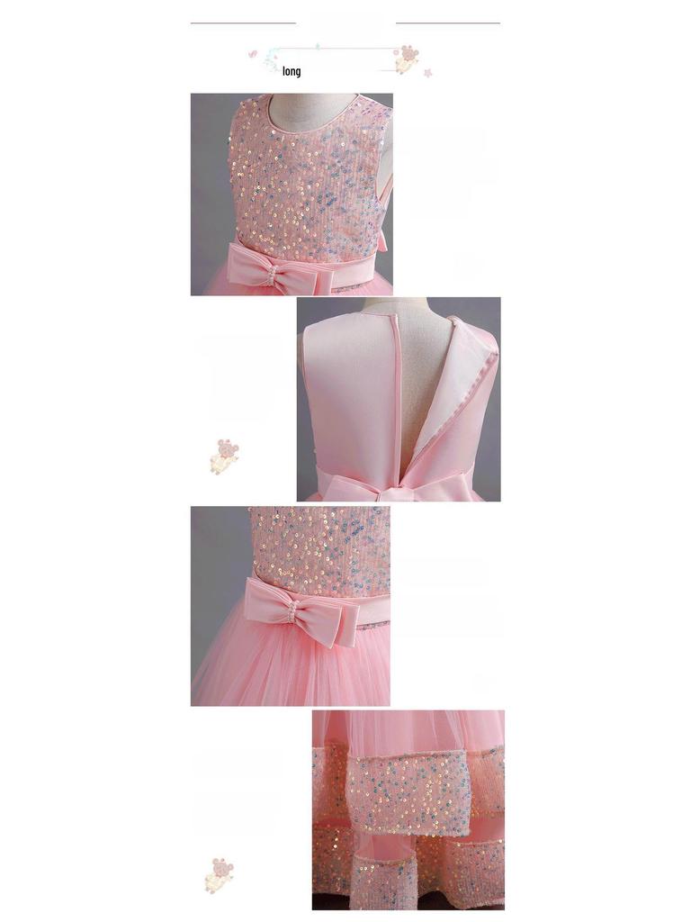 Sequined Bow Princess Dress - High-End Formal Flower Girl Attire