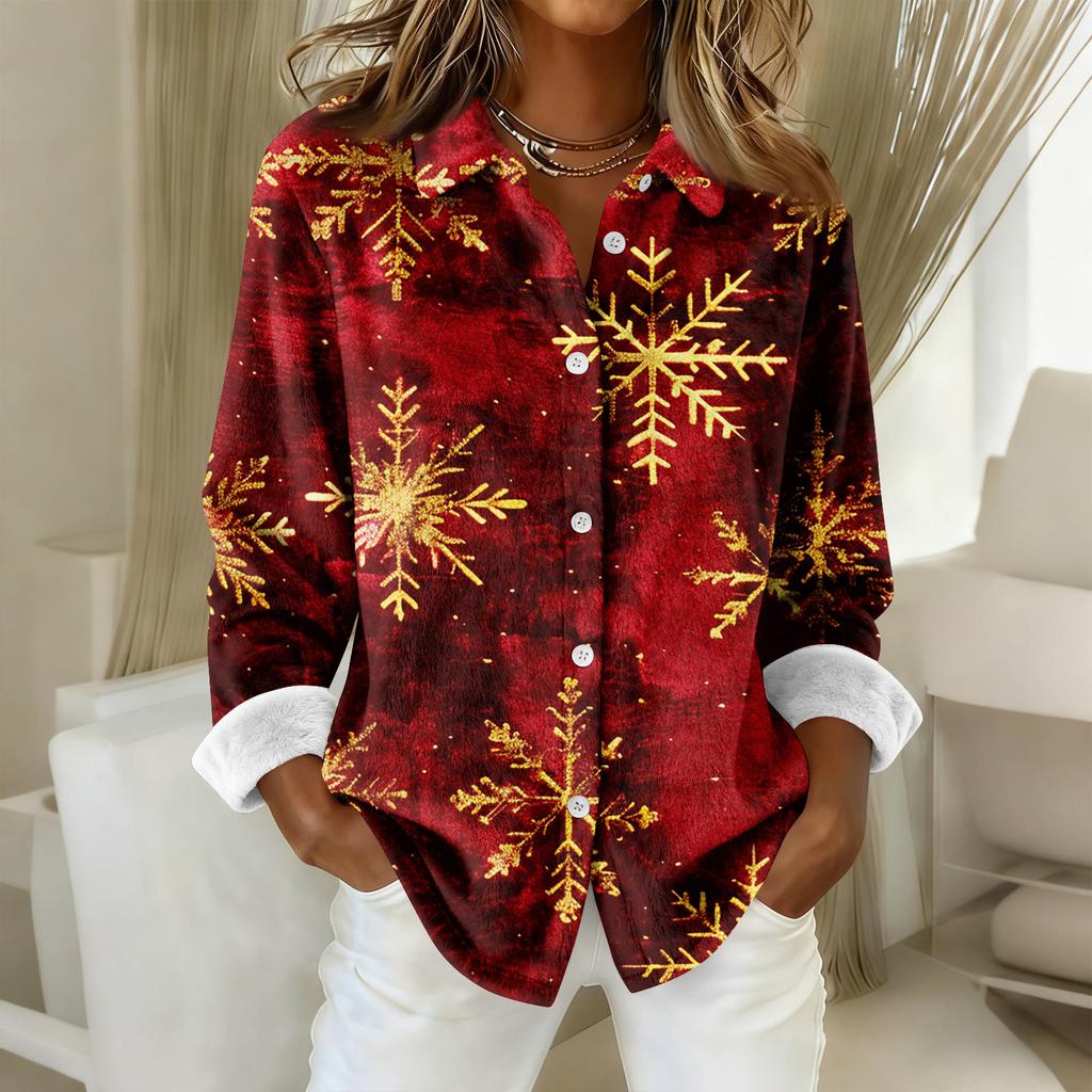 Camicia da donna, camicetta, stampa, bottoni, manica lunga, casual, basic, colletto, regolare