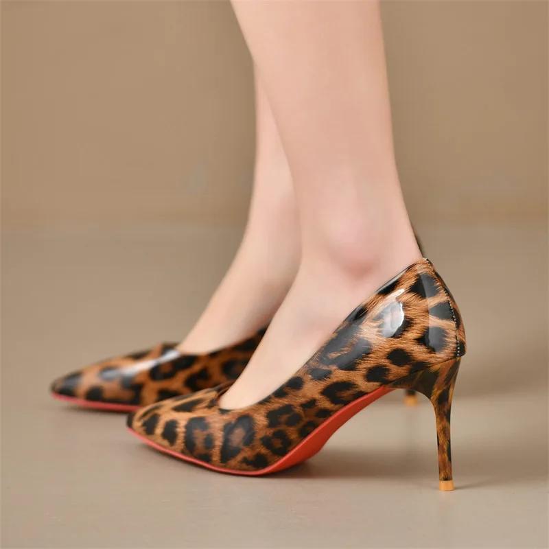 Fashion Sexy Leopard Print Pointed Thin Heel Women's Shoes, Fashionable High Heels, Plus Size Single Shoes 35-42 High Heels