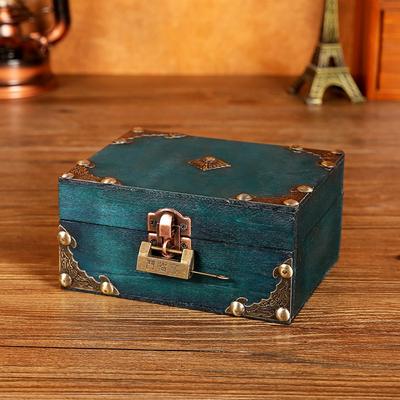Retro Jewelry Storage Case Lockable Wood Treasure Box Creative Lockable Password Box  Rings