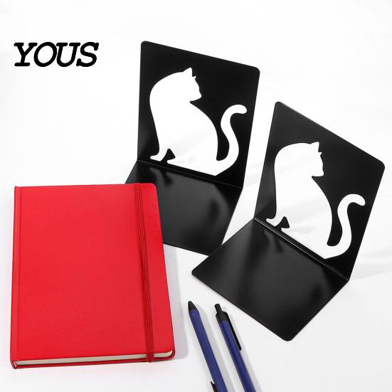 Non-slip Bookend 1 Pair Metal Cat Book Ends, Cute Bookends for Shelves, Decorative Heavy Duty Support Stopper Home Office Desk Bookshelf Decor