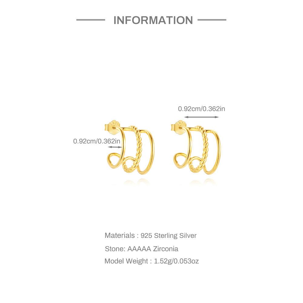 Daily Versatile S925 Pure Personalized Design Three-Layer C-Shaped Simple Fashion Stud Earrings