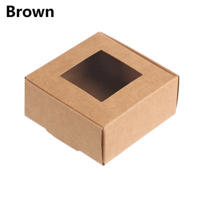 10 Stück Verpackung, transparentes Fenster, Geschenkverpackung, Süßigkeiten-Seifenschachtel, Papierschachtel, Kraftpapier, braun, weiß