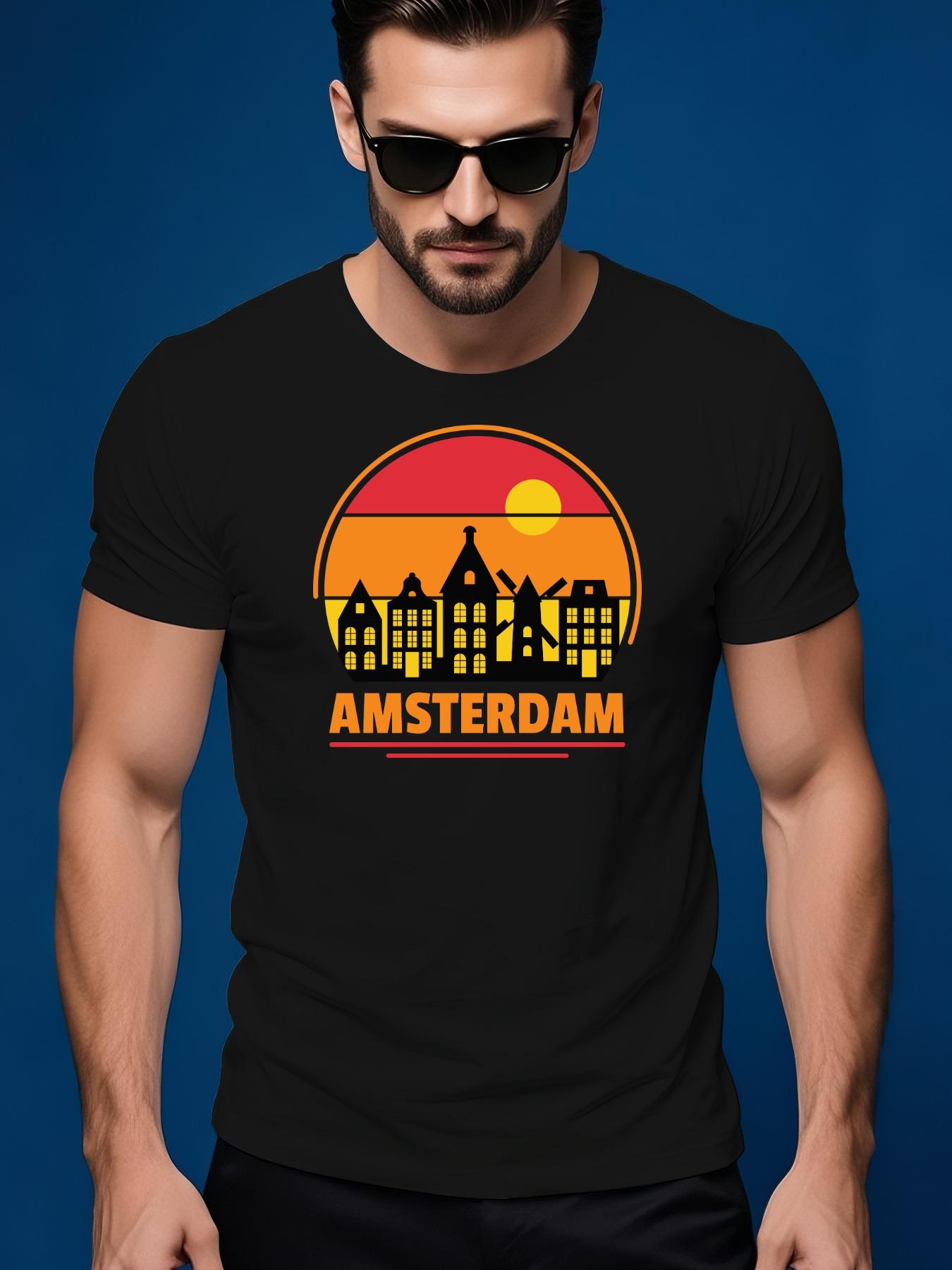 Amsterdam Cityscape Graphic Tshirt - Dutch Architecture D... M