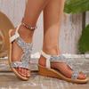 Letnie sandały gladiatorki boho dla kobiet, duży rozmiar, obcas klinowy z kryształkami z odkrytymi palcami, wróżkowe, elastyczne paski, plażowe buty