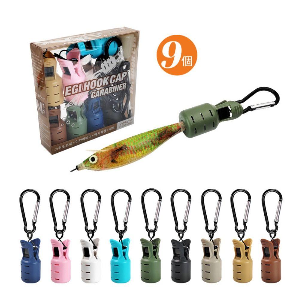 9pcs Kits Universal With Carabiner Squid Jig cover Fishing Tackle Bait Protector Webfoot Octopus Egi Hooks Cover
