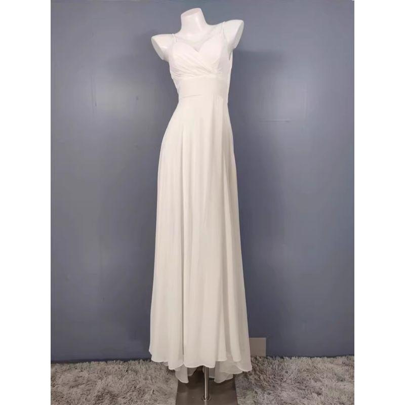 Export Single Lu's Summer New Arrival Elegant Elegance Beautiful Open Back Women's V Neck Dress Light Wedding Dress Trailing Dress