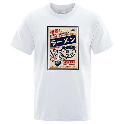 Japanese Menu Poster T-shirt Puffer Fish Ramen Men's Summer 100% Pure Cotton Fun and Fashionable Men's T-shirt Comfortable
