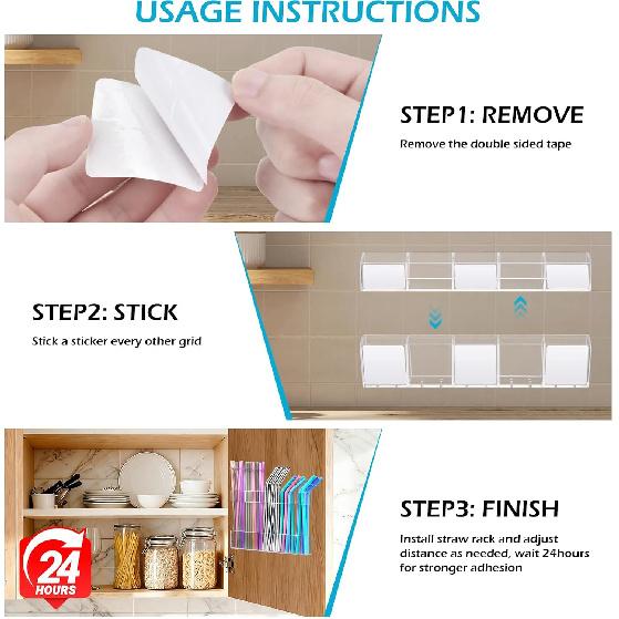 9.5" Large Acrylic Straw Holder for Cabinet Door – Kitchen Cabinets Straws Organizer, Reusable Tumbler, Small Kitchens Accessories Storage