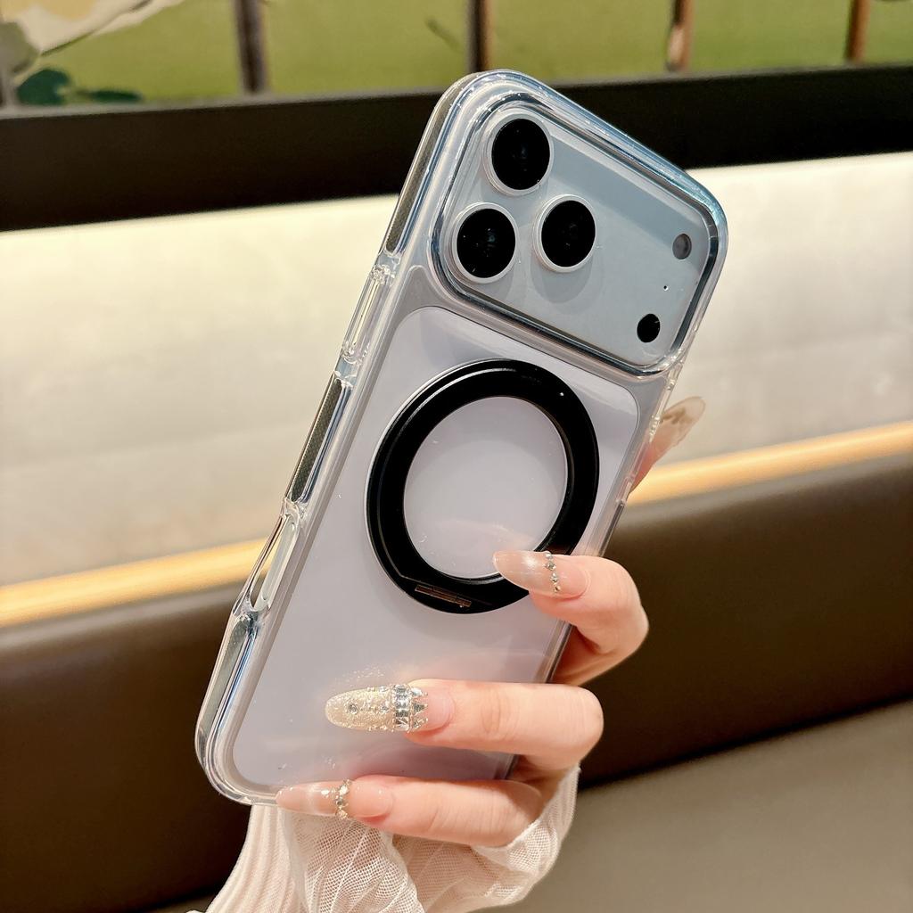 Suitable for IPhone17pro Ice Crystal Magnetic Mobile Phone Case 360 Rotating Bracket Apple 16 Two-color Transparent Anti-fall Cover