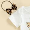 Bebê Menina Roupas de Verão Ternos Manga Curta Gola Redonda Macacão Padrão Zebra Leopardo Renda Patchwork Saias Faixa de Cabeça Conjunto de 3 Peças