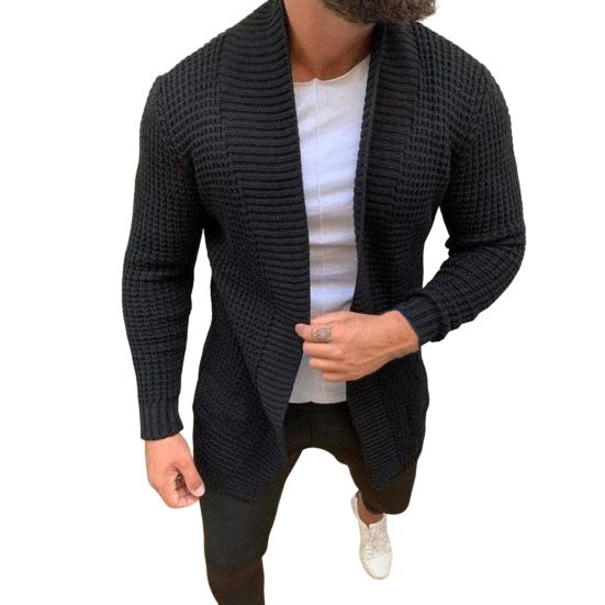 Men Sweater Coat Solid Color Cardigan Long Sleeves Open Stitch Rough Surface Thick Elastic Knitting Business Spring Sweater Jacket for Daily Wear