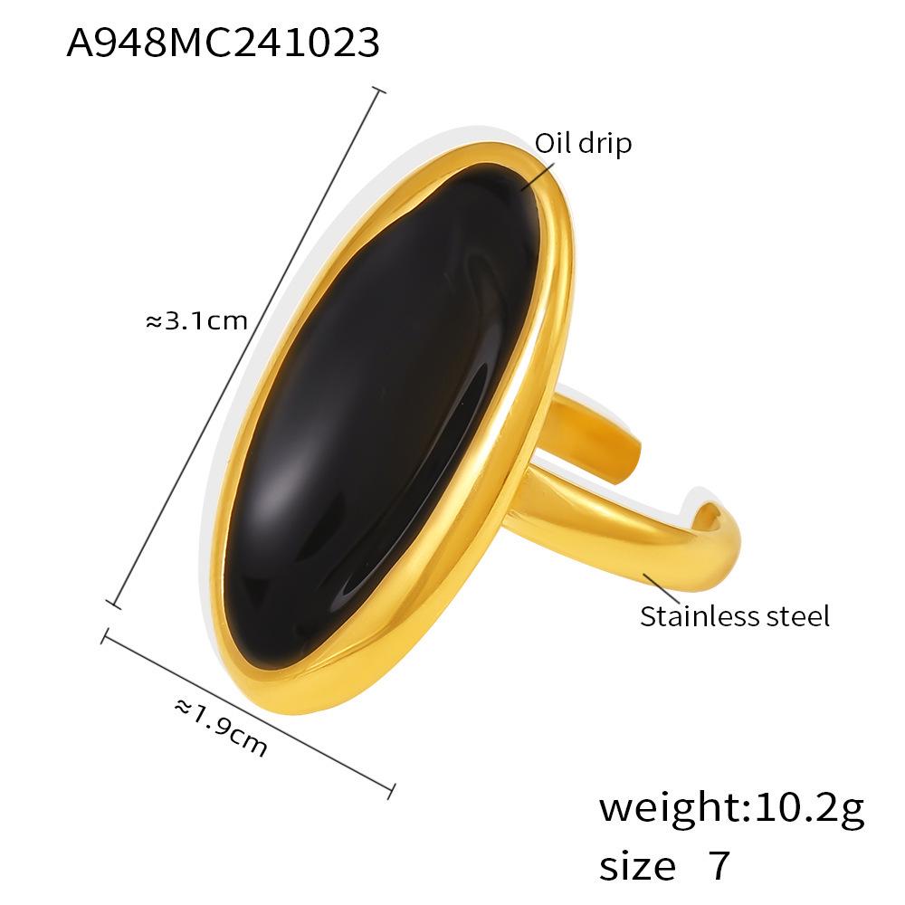 Qiong Yao Luxury French Oval Openwork Ring, Drop Oil, Heavy Casting, Stainless Steel, PVD Gold-Plated, Color Retention, Women's Jewelry.