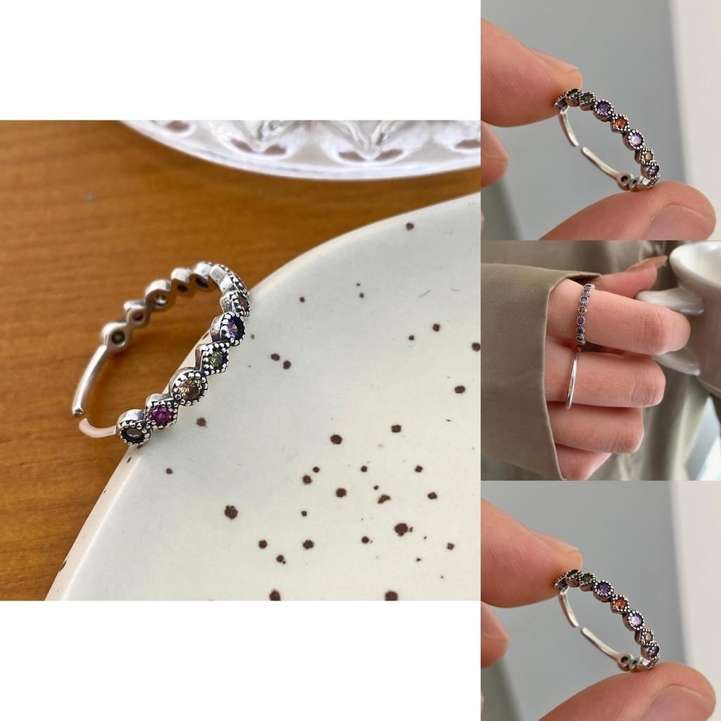 Exquisite S925 Silver Retro Rainbow Zircon Adjustable Ring For Women Stylish And Elegant