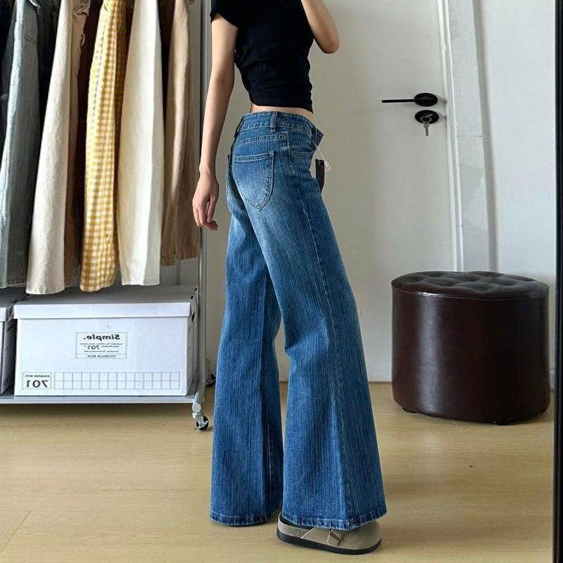 Petite Retro Blue Micro Flare Jeans - Low Waist Slimming Fit