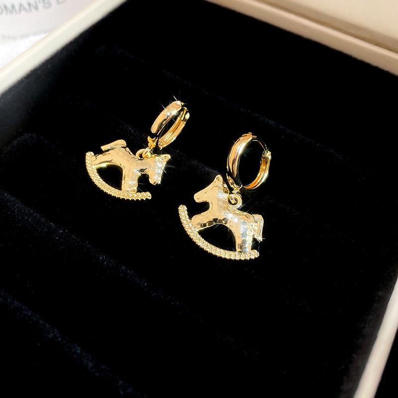 Zircon red natal year pony earrings light luxury stud earrings exquisite cute earrings