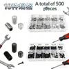 500pcs M2.5 M3 M4 DIN913 304 Stainless Steel Black Hex Hexagon Socket Allen Flat Point Grub Bolt Set Screw Kit Box