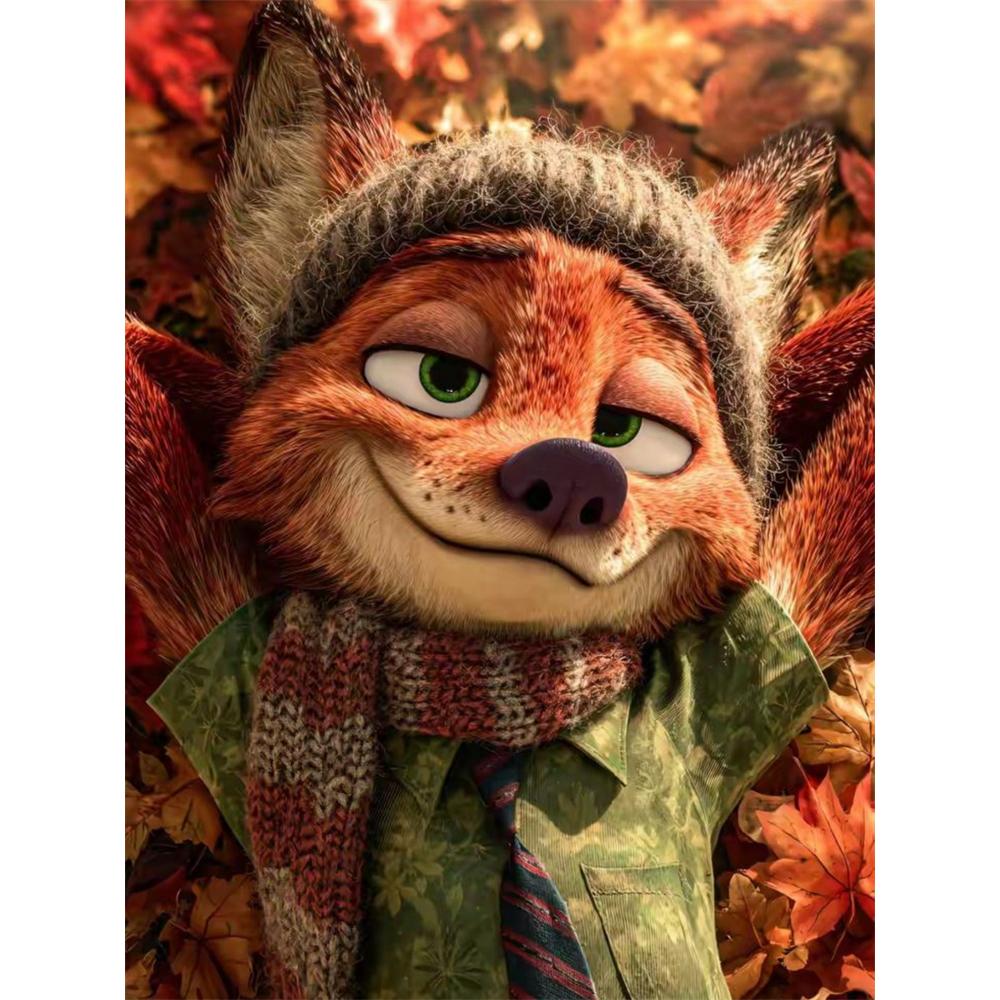 

Disney Diamond Painting Nick Lying in A Pile of Leaves. Cartoon Mosaic Diamond Cross stitch DIY Gift/home Decoration Round 20x30cm
