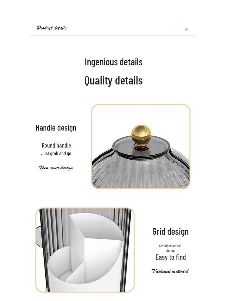 Birdcage Rotating Makeup Brush Holder with Dustproof Compartments for Desktop Cosmetics and Pen Storage