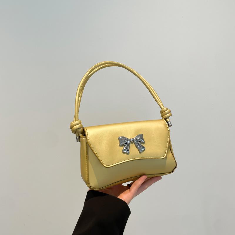 Solid color summer new simple fashion bow casual commuting armpit shoulder messenger bag bag women