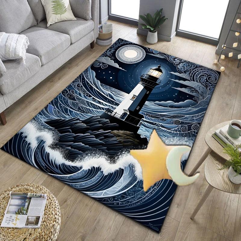 Lighthouse In Stormy Sea Office Rug Chair Mat, Entryway Carpet, Suitable for Front Door, Bedroom, Living Room, Desk, Holiday Gift
