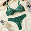 Bar set green women's underwear ultra-thin see-through bra lace sexy steel ring gathering bra set