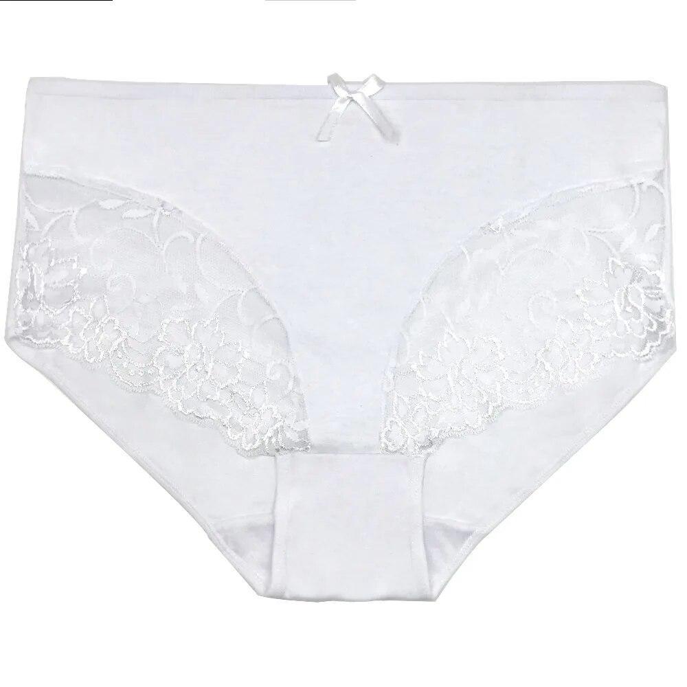 Women Underwear Cotton High Waist Solid Sexy Lace Ladies Panties Briefs Lingerie Plus Size 6 Pcs/lot