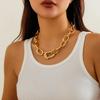 Punk Trend Aluminum Chain Multi-Layer Necklace, Fashionable Geometric Metal Buckle Collarbone Necklace For Women