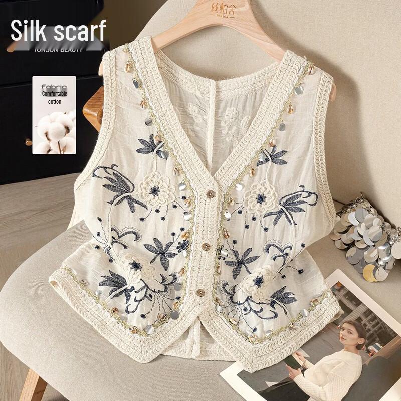 Women s Bohemian Sequin Embroidered V-Neck Vest One Size