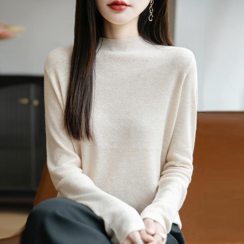 Women s Solid Color Mock Neck Long Sleeve Slim Fit Knit Top M белый