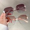Gradient Tea Trendy Women Sunglasses Oversize Rimless Retro Shades for Decor Luxury Brand Design Driving Sun Glasses