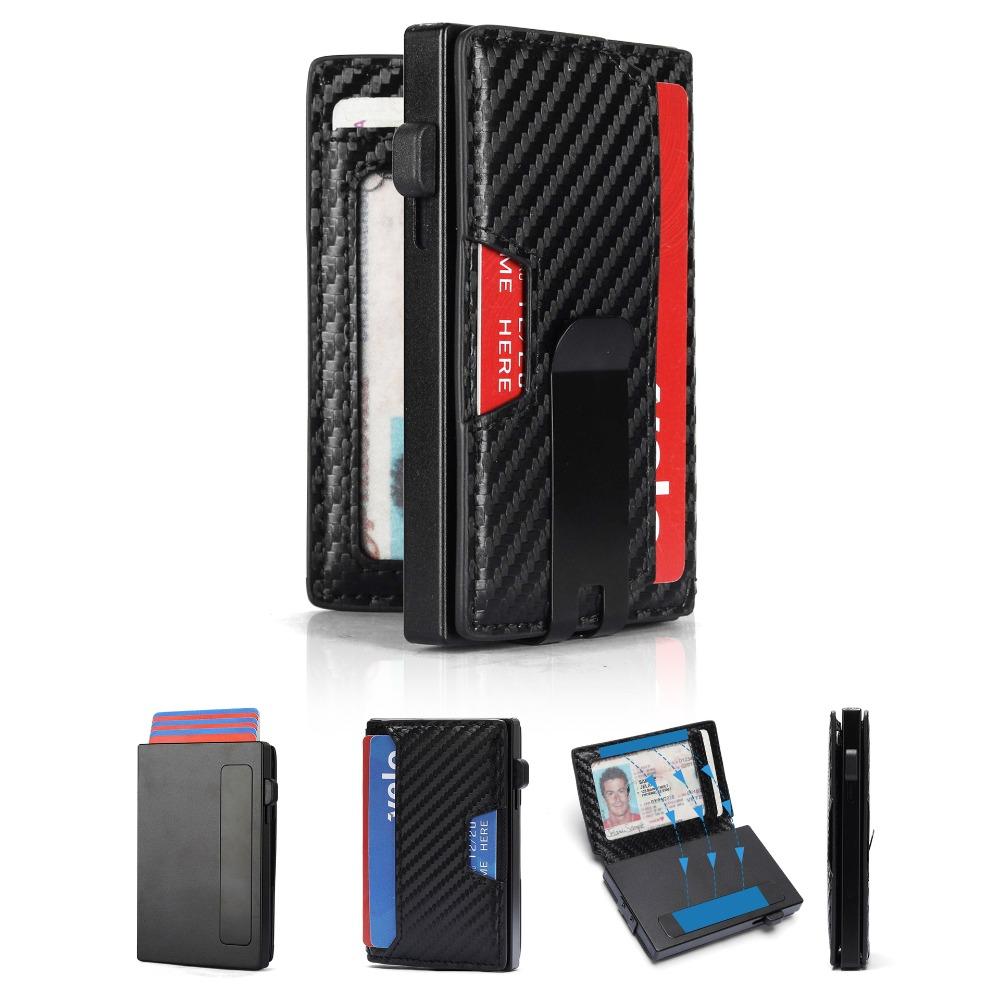 

Multifunctional Aluminum Alloy Card Pack Carbon Fiber Anti-theft Brush Wallet RFID Shielded Leather Men s Wallet