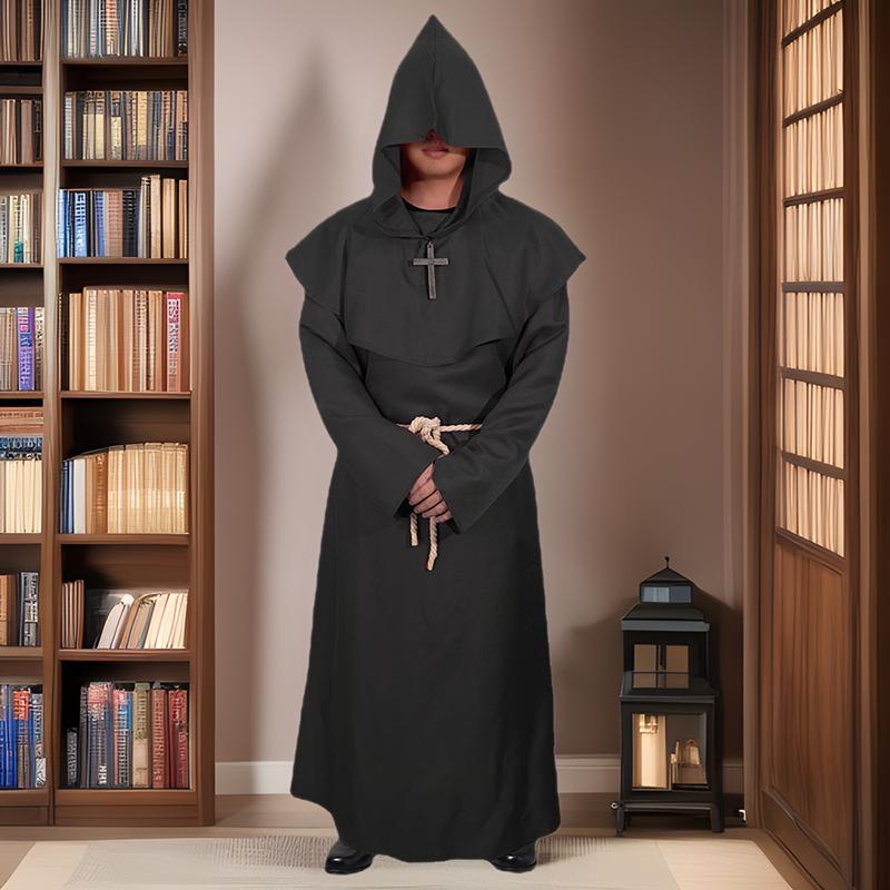 Halloween Costume Cosplay Medieval Hooded Robe Costume Monk Friar Robes Priest Costume Christian