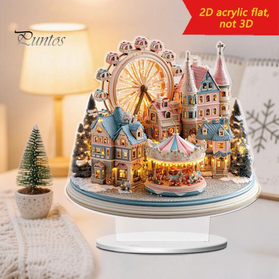 Christmas Tree Tabletop Decor 2D Acrylic Ferris Wheel Ornament for Holiday Tree, Festive Room Interior Decoration Display Board, Decoration,