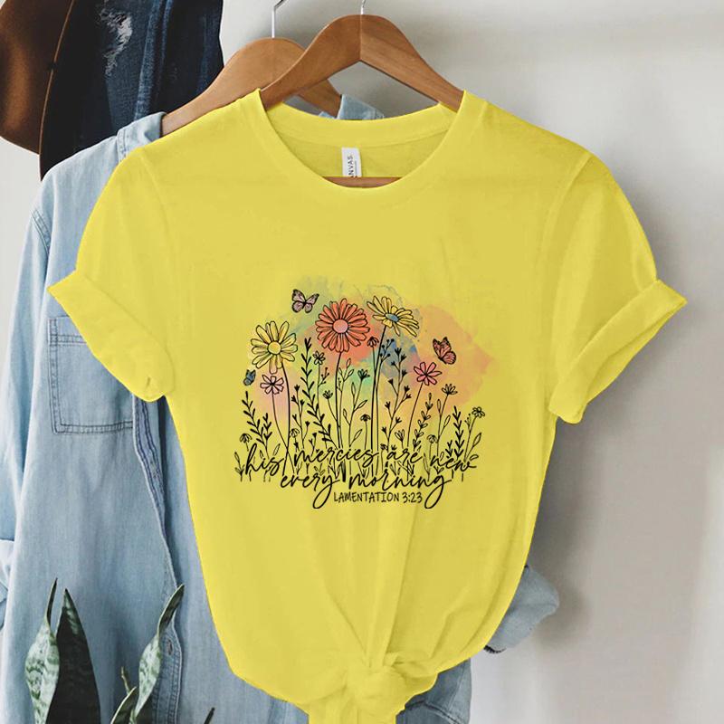 

Женская христианская футболка Его милости не истощаются Плач Иеремии 3:23 Принт Футболка Винтажная Футболка со стихом из Библии Религиозная футболка 4XL