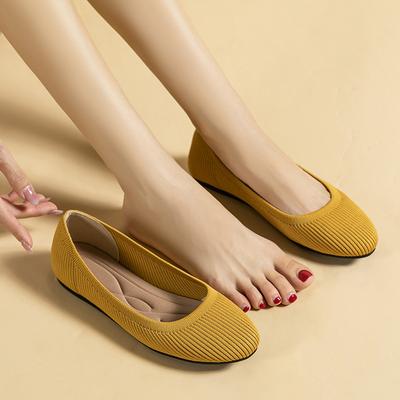 Mode Lente en Herfst Mode Vrije Tijd Dames Platte Schoen Ronde Neus Gebreid Comfortabel Boetiekschoenen Instappers Dames Kantoor Bootschoenen