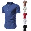 Cotton Summer Men's T-shirt Henry Collar Button Design Short Sleeved Shirt Thin Breathable Solid Color Casual T-shirt
