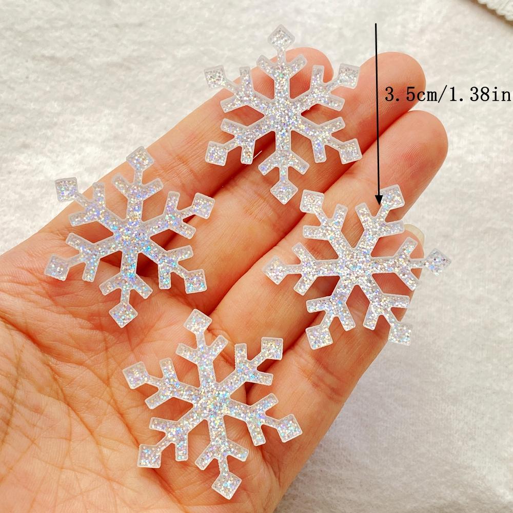 6PCS Colorful Glitter Silver Christmas Snowflakes Head Flat back Acrylic Sheet Miniature Pattern Applique DIY Decor Art Crafts
