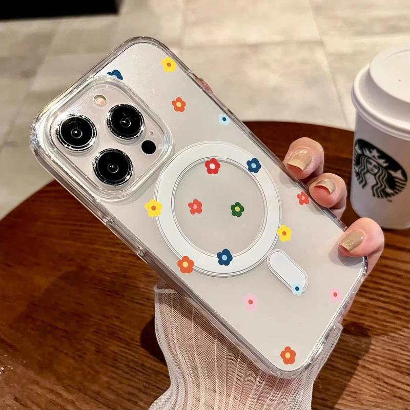 INS Lächeln Gänseblümchen Blume Magnetische Handyhülle für Iphone 16 Pro Max 16E 11 12 13 14 15 Pro Max 12 13 Mini 16 Plus für Magsafe Hülle