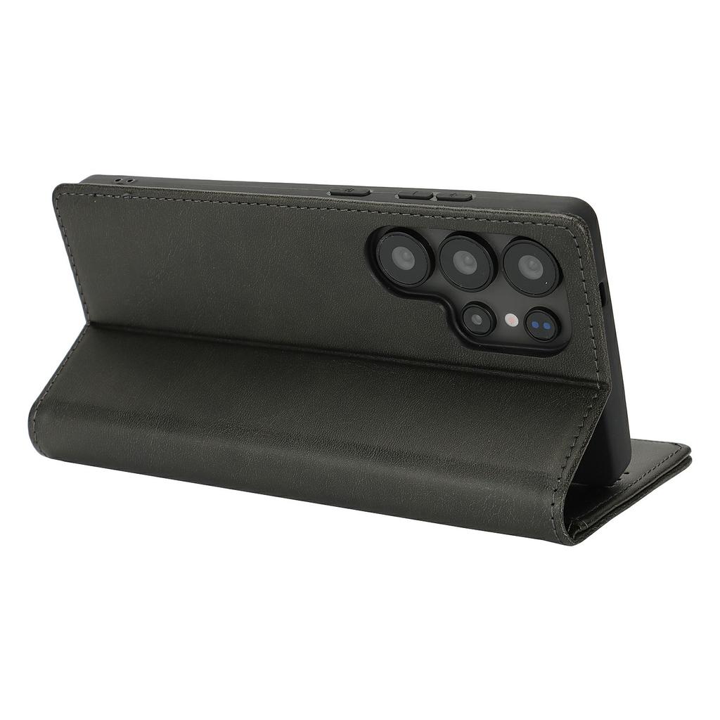 For Samsung Galaxy S25 Ultra Case PU Leather Calf Textured Magnetic Closing Smart Phone Cover