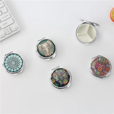 3 Compartments Pill Box Travel Pill Splitters Case Container Vintage Medicines Pillbox With Mirror Drugs Box