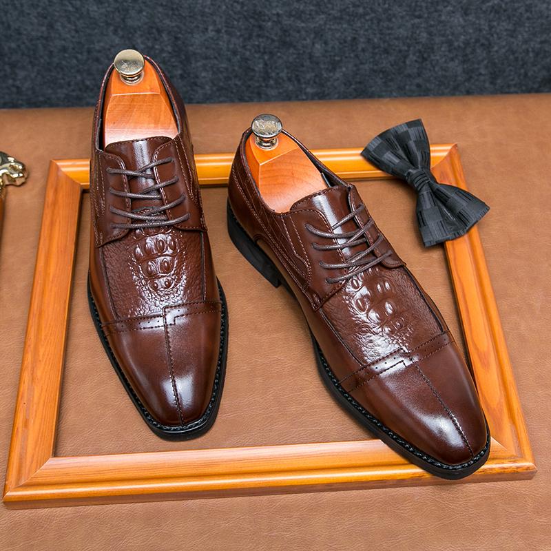 

New Luxury Fashion Derby Leather Shoes Business Office Dress Shoes Men Wedding Party Shoes For Man Formal Gentleman Oxford Shoes 41 коричневий