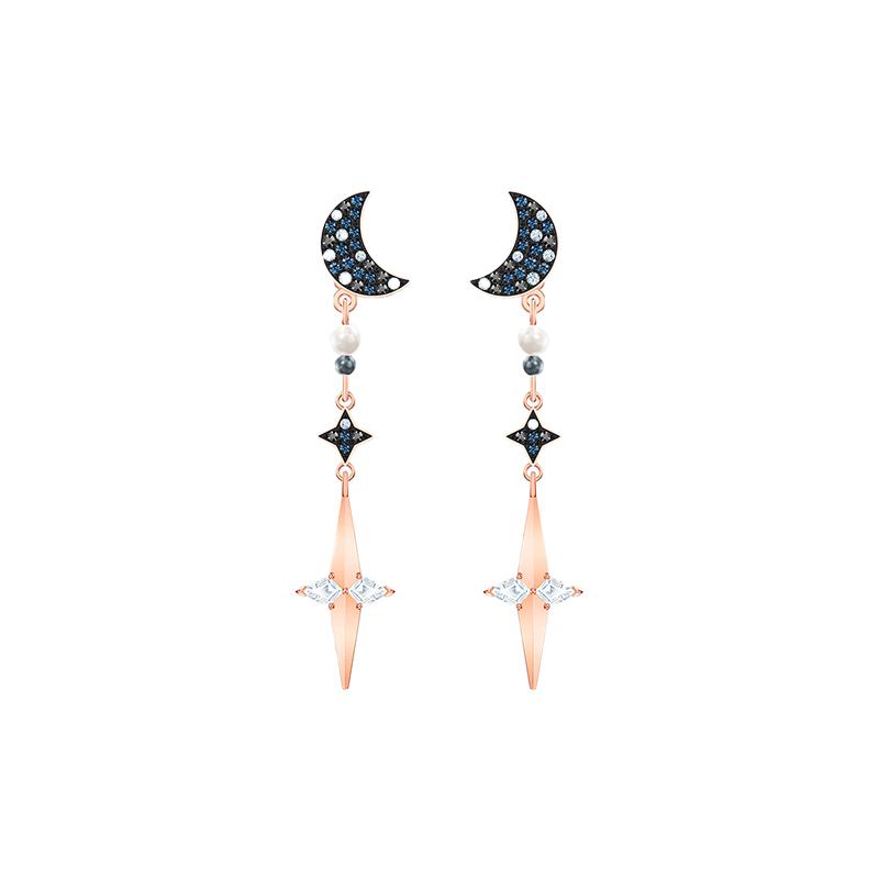 Swarovski Symbolica Stars and Moon Artificial Crystal Earrings Women's Blue 5489533