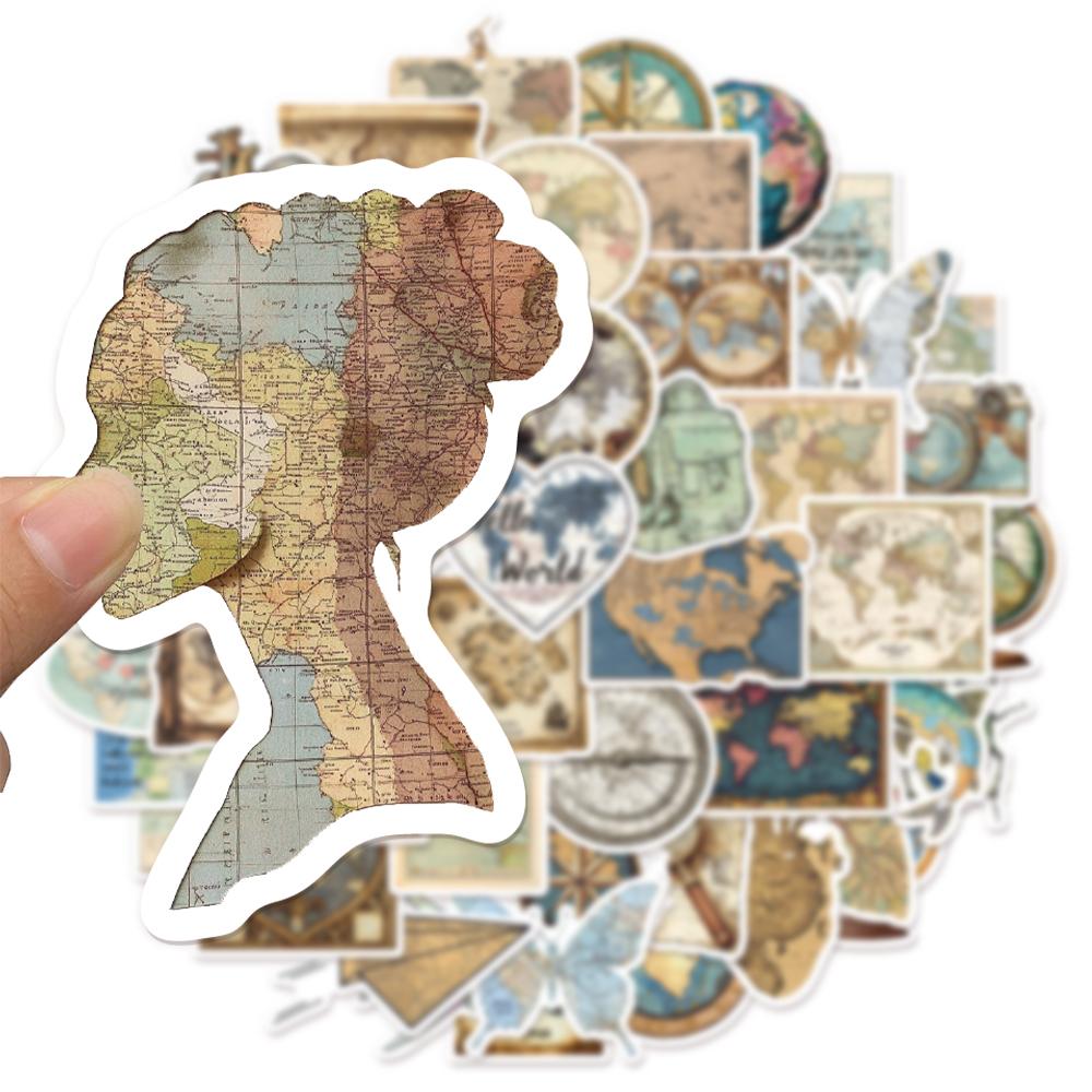 50PCS Retro Map Graffiti Stickers DIY Handbag Luggage Skateboard Water Cup Notebook Waterproof Stickers