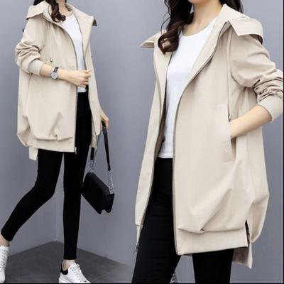 Chaqueta con capucha de color liso de longitud media para mujer, informal, cómoda y resistente al viento, para primavera y otoño