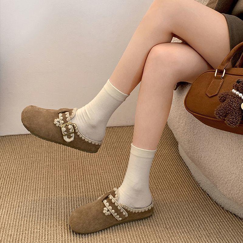 High-value one-pedal Birkenstocks 2025 autumn and winter new thick-soled heightening single shoes lazy bag head half drag women's outer wear