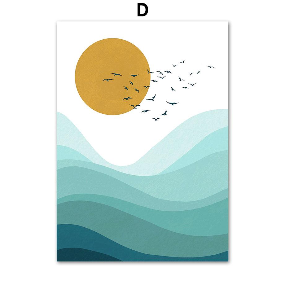 Blue Ocean Fish Whale Lighthouse Sun Nautical Nursery Wall Art Canvas Painting Posters And Prints Wall Pictures Kids Room Decor