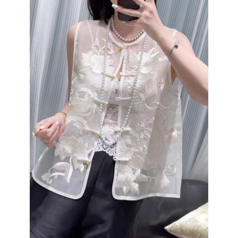 Chinese pink new vest summer fashion embroidered chiffon top