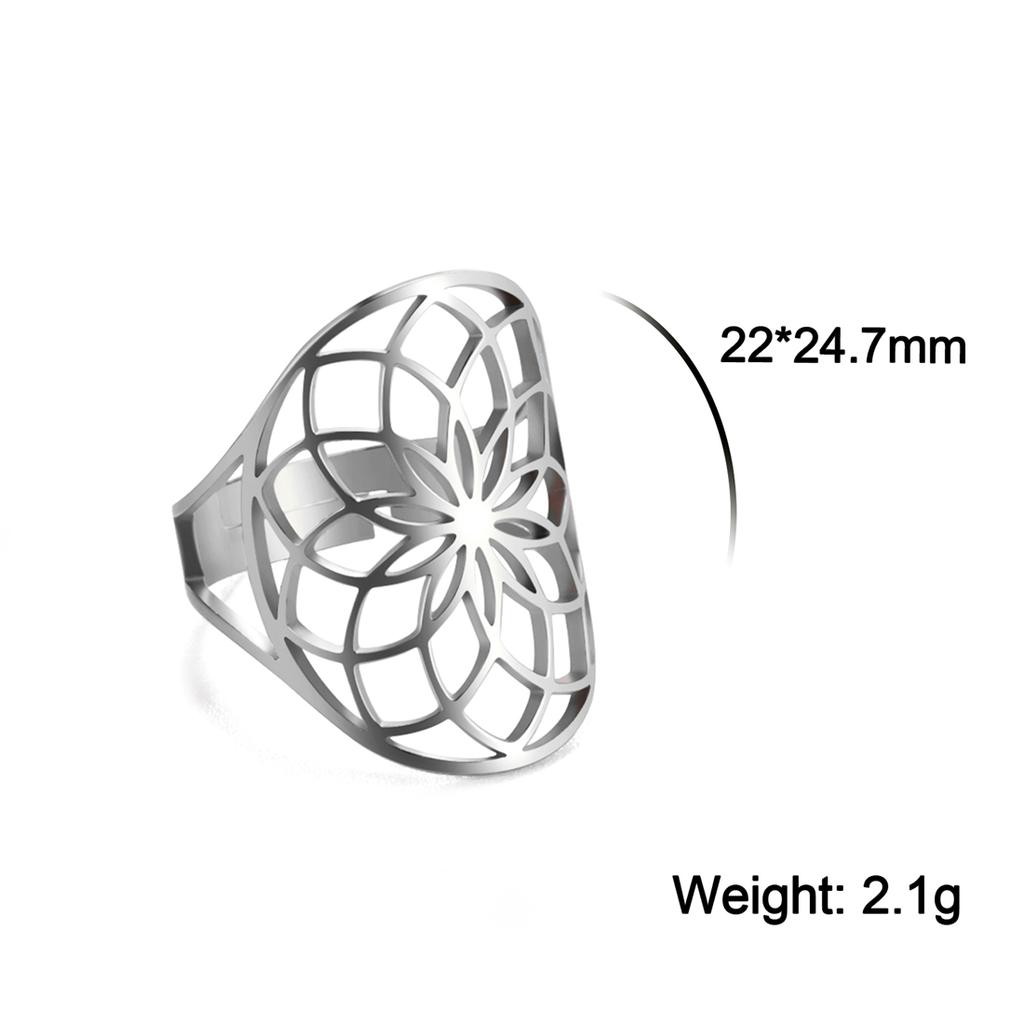 Flower of Life Ring Stainless Steel Sacred Geometry Archangel Metatron Ring Adjustable Amulet Jewelry Gift Wholesale