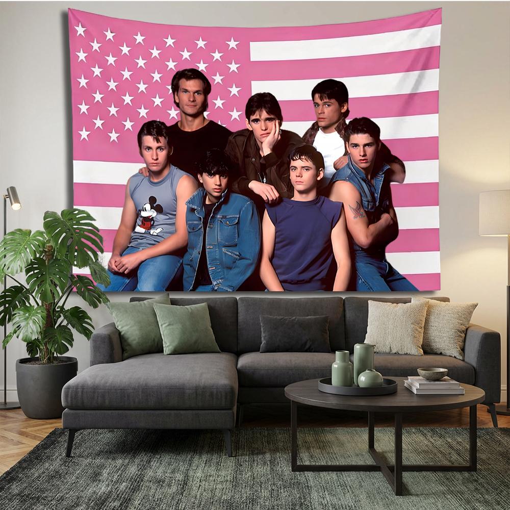 The Outsiders Cast Pink American Flag Tapestry, Aesthetic Retro Wall Hanging, Bedroom Dorm Decor, 80S Movie Fan Gift